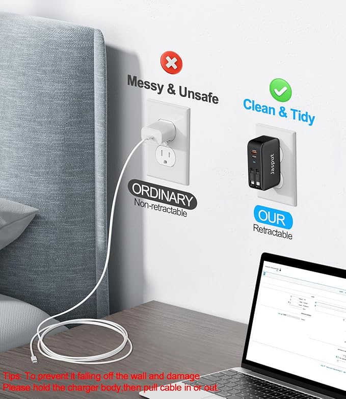 4 in 1 Retractable Wall Charger with Dual Cables,40W Retractable Phone Charger Wall Plug with Dual USB Ports,20W USB C Chargers Block Fast Charging for iPhone 17 16 15 14 13,LG, Galaxy S24 23,Pixel
