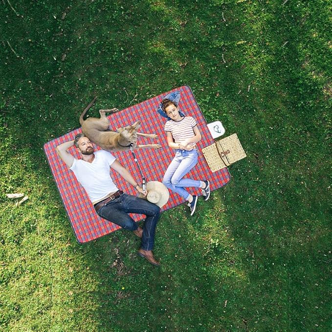 Wind Tour Waterproof Picnic Blanket with Carry Strap - Foldable Sandproof Outdoor Mat for Camping, Beach, Park - 59" x 71",Red (Single Mat)