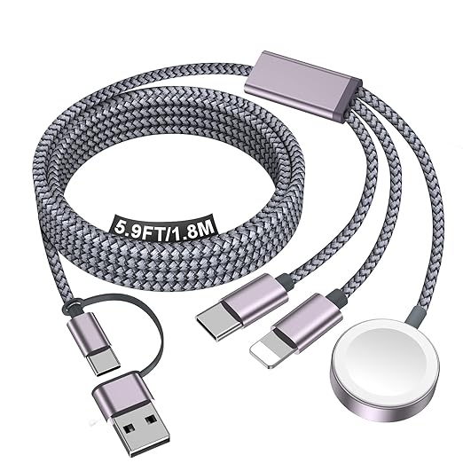 Travel Essentials for Apple Watch Charger,iPhone Charger,3 in 2 Type C/Lightning/Magnetic Travel Charging Cable,Portable Multi Charging Cable for Apple Watch, iPhone 17‑11,Samsung S26,Car,iPad-6FT