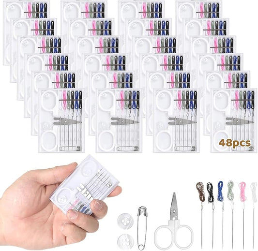 48 Pcs Mini Sewing Kit with Scissors,Travel Sewing Kits Pre-Threaded Needles 6-Color Threads, Buttons, Pins Included, Portable Sewing Kit Bulk for Home, Travel, Emergency
