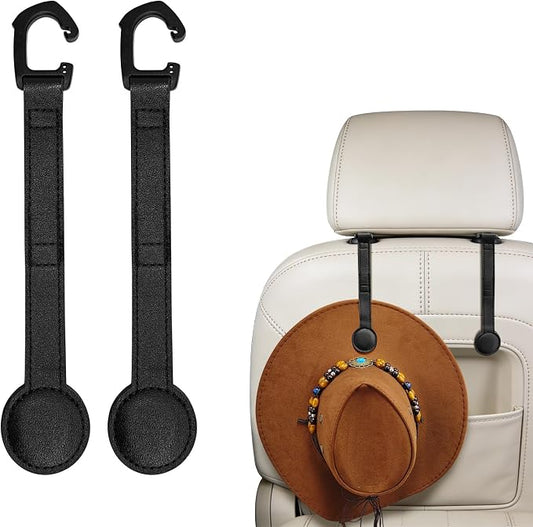 2-Pack Magnetic Cowboy Hat Holder for Truck, Leather Hat Rack Clip for Car Headrest, Travel Hat Hanger Organizer, Strong Grip Keeps Shape, Space-Saving Car Accessories ﻿