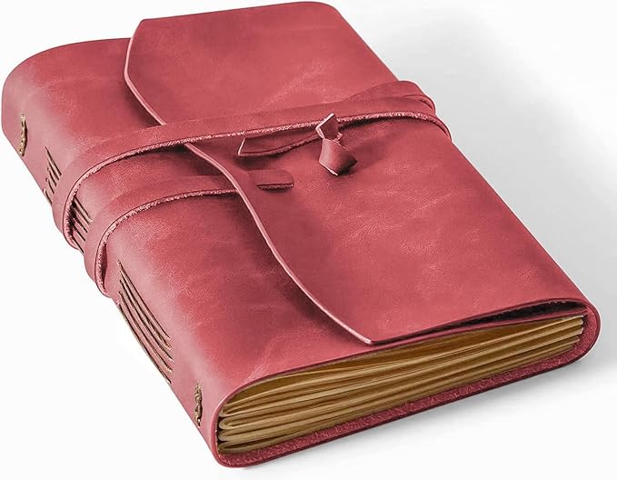 RILIHO Leather Journal for Women - A5 Notebook 6x8.1 Inch, Genuine Leather Diary for Writing, Vintage Style, Ideal for Men and Women, Artists, Travelers, Red
