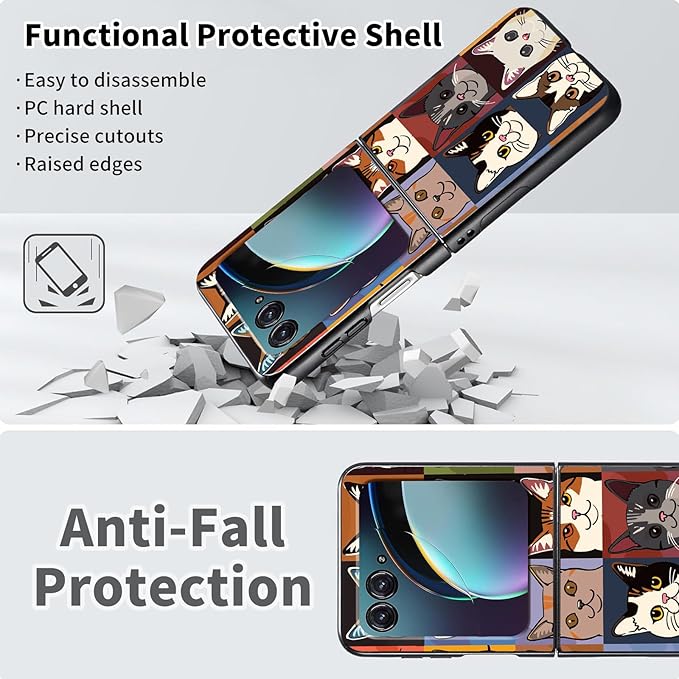 for Motorola Moto Razr 2024 Case,Moto Razr 50 Phone Case Cute Slim Hard PC Ultra-Thin Anti-Scratches Shockproof Protective Cover,Cartoon Cat