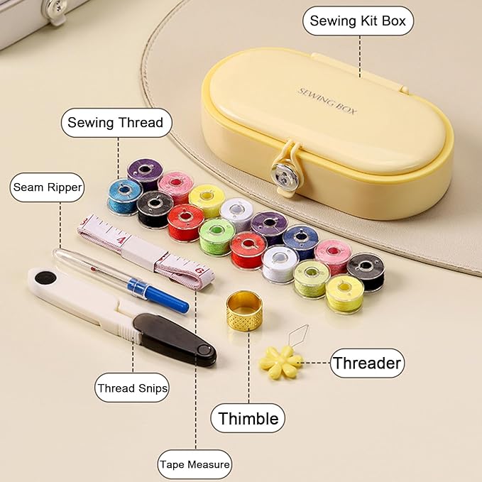 Portable Sewing Kit for Emergency Repair, Travel Sewing Kit Box with Round Case, Includes Needles, Thread, Scissors, Thimble - Perfect Home & Dorm Essential for Beginners (3 Stylish Colors) (Green)