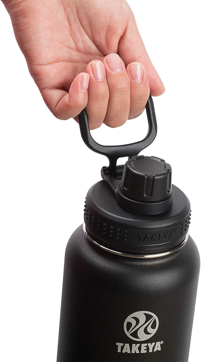 Takeya Actives Insulated Stainless Steel Water Bottle with Spout Lid, 18 Ounce, Onyx
