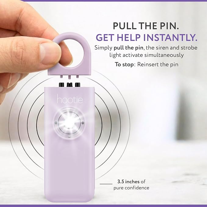 HOOTIE Personal Safety Alarm for Women, Men and Kids — 130dB Personal Alarm Keychain, Pull Pin Safety Alarm Keychain with Strobe Light, Self-Defense Alarm for Campus, Travel and Running — Lavender