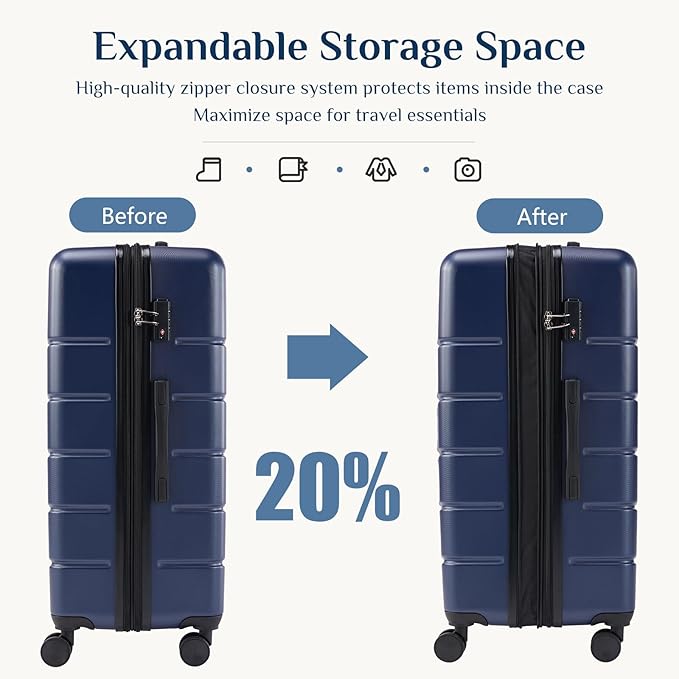 NEWBULIG 28 Inch Checked Luggage, ABS Hard Shell Lightweight Rolling Expandable Suitcase with Smooth Spinner Wheels and TSA Lock for Business Trips and Daily Vacations, Blue