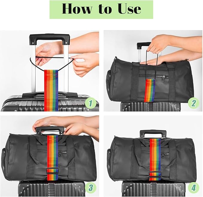 Multi Use Strong Adjustable Luggage Connector Straps for Suitcases,4 Pack Flexible Luggage Accessories Elastic Fastening Bag Strap (Rainbow Red Black Blue)