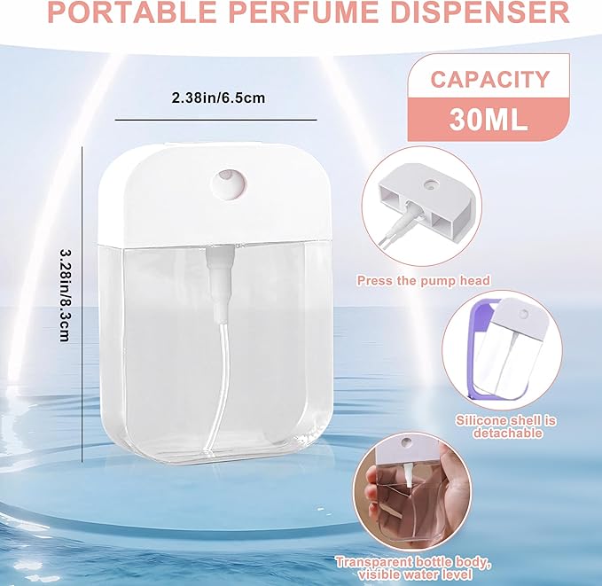 Refillable Hand Sanitizer Spray Bottle - 1oz / 30ml Leakproof Empty Spray Bottle with Silicone Case, Funnel & Clip,Portable Mini Travel Sanitizer Holder for Purse, Pocket, Gym Bag