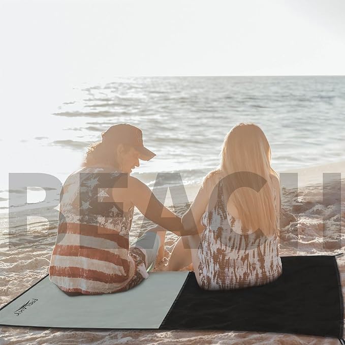 Frelaxy Pocket Picnic Blanket, Waterproof Sandproof Beach Mat, Compact Camping Tarp for Festivals, Hiking, Travel, Outdoor Recreation (Grey, 57'' x 60'')