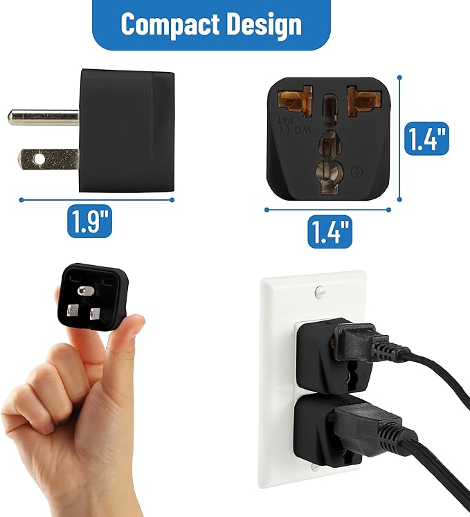 Bates- Universal Adapter, 6 Pack, Black Travel Adapter, UK to US Plug Adapter, Universal Plug Adapter Plug, Universal Travel Adapter, European to American Plug Adapter, Europe to US Plug Adapter