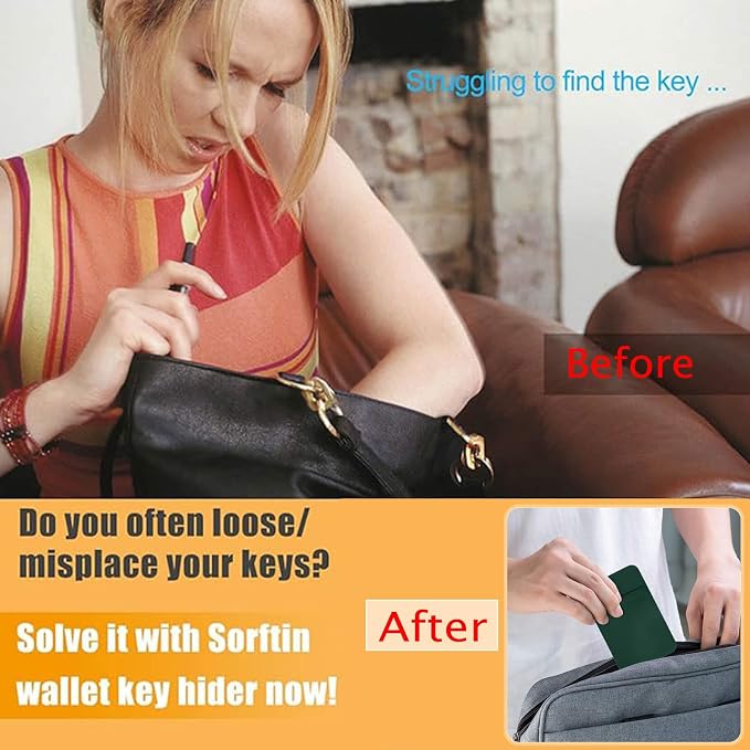 Flat Thin Wallet Key Holder - Credit Card Size, Minimalist Slim Key Organizer Sleeve (Black)