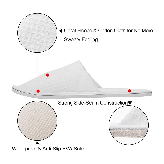 AhfuLife Spa Slippers 10 Pairs - White Disposable Closed-Toe Hotel Slippers, Non-slip for Guests, House, Bedroom, Wedding, Party, Travel - Unisex