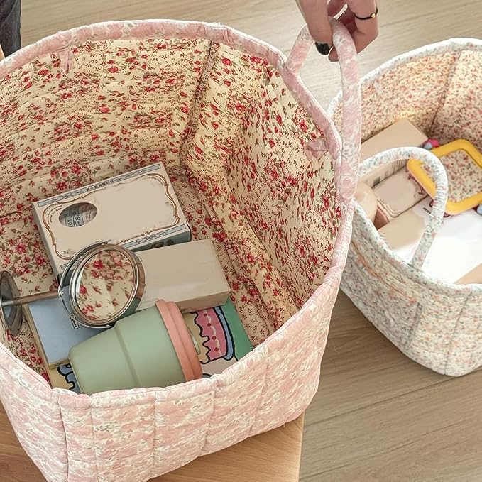 Floral Fabric Storage Basket Car Interior Storage Basket Underwear Sundries Laundry Baskets Supplies Home Organizer Bag (style 2)