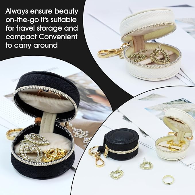 Portable Ring Keychain Holder for Gym and Travel - Black Jewelry Holder for Sports Bag, Compact Ring Earring Necklace Storage Case