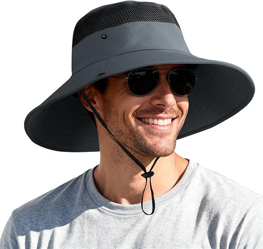 PFFY Sun Hats for Men Women Wide Brim Bucket Hat UPF 50+ Outdoor Beach Hiking Fishing Hat