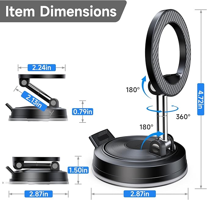 ACMEZING Car Phone Holder for MagSafe [All Surface Ready | 118+LBS Ultra Grip | 2400gf Strong Magnetic] 360° Adjustable Car Phone Mount, Phone Holders for Your Car for All Smartphones, Carbon Fiber