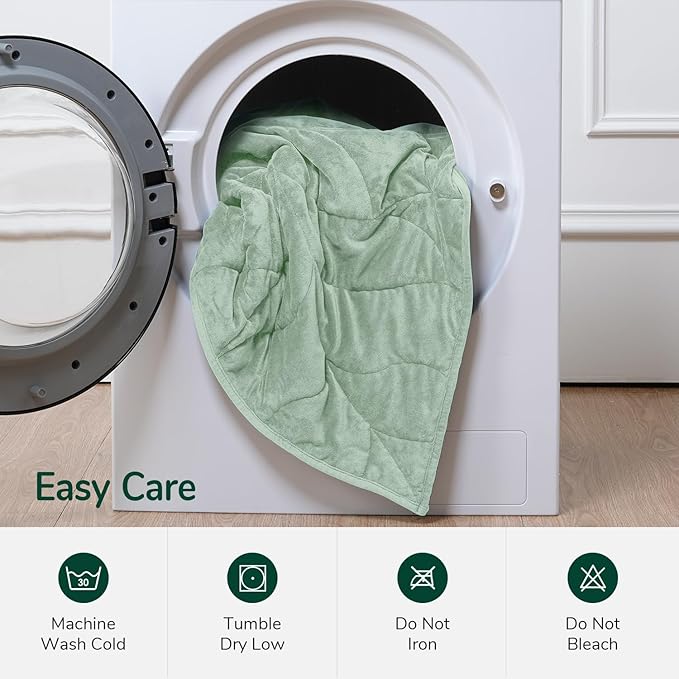 Kaisa Weighted Blanket for Adults (15 lbs,60" x 78"), Soft Heavy Blanket Machine Washable, Queen Size Weighted Blankets with Glass Beads for Couch and Bed, Sage Green