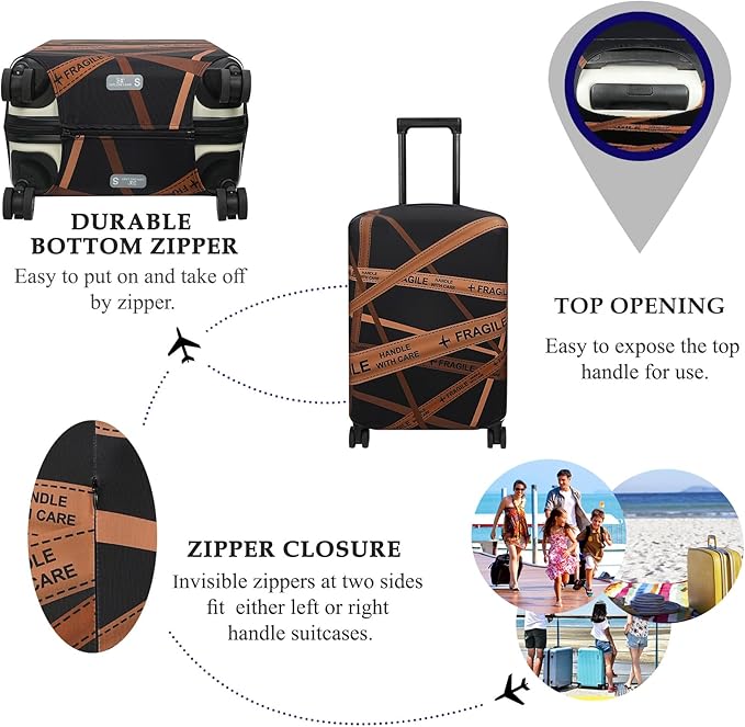 Explore Land Travel Luggage Cover Suitcase Protector Fits 18-22 Inch Case (Gold Fragile, S)