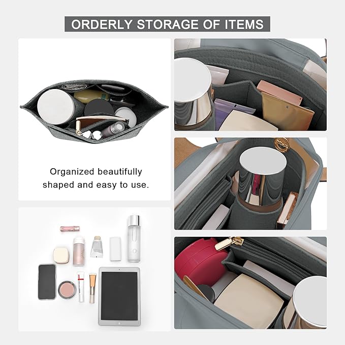 LOUKAYCCI Felt Purse Organizer Insert for Longchamp Le Pliage L Handbag Insert (Light Grey, Large)