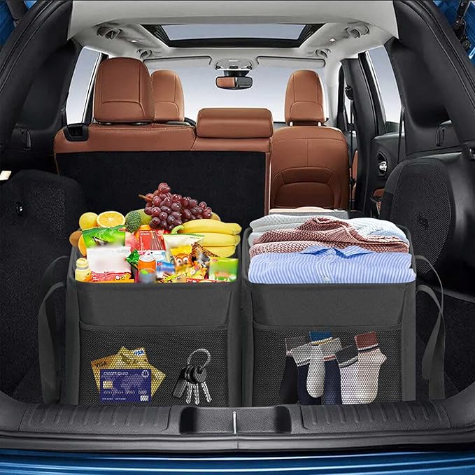 LHZK Standing Extra Large Utility Tote Bag with Metal Wire Frame and the Sides Rinforced, Extra Large Tote Bag with Handle, Reusable Grocery Bags Foldable, Beach Bag, Car Tote (Grey) | Metal Wire Frame