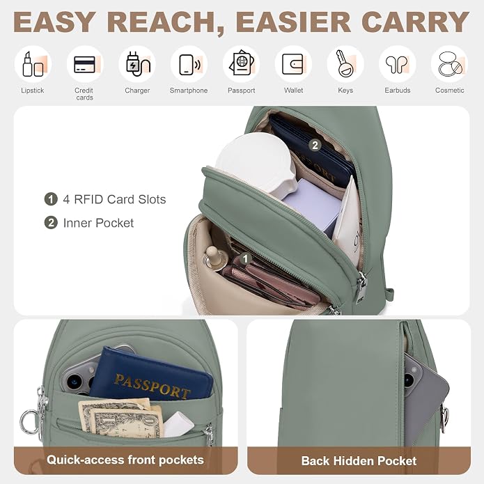 SYTRAH Sling Bag for Women, Anti-Theft RFID Crossbody Bag Nylon Sling Purse for Travel, Puffy Small backpack