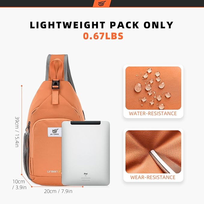 SKYSPER Sling Bag RFID Crossbody Sling Backpack Cross Body Shoulder Bag Travel Hiking Daypack for Women Men(Orange)