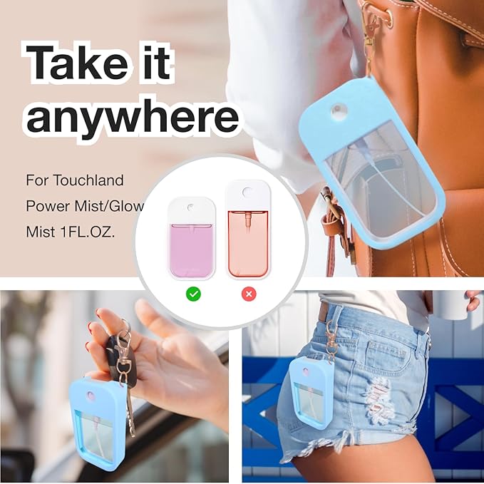 1 PC Soft Silicone Case for Touchland Power Mist (1FL. OZ./30 mL), Protective and Stylish Case with Keychain Compatible with Touchland Hand Sanitizer Spray (Blue)