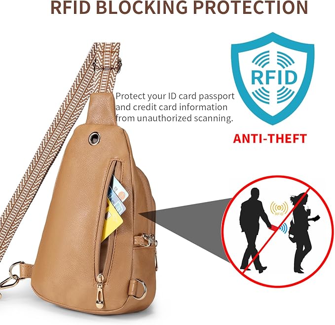 BIAVOI Crossbody Bags for Women Anti Theft Vegan Leather Sling Bag RFID Blocking Chest Bag for Travel (Light Brown)