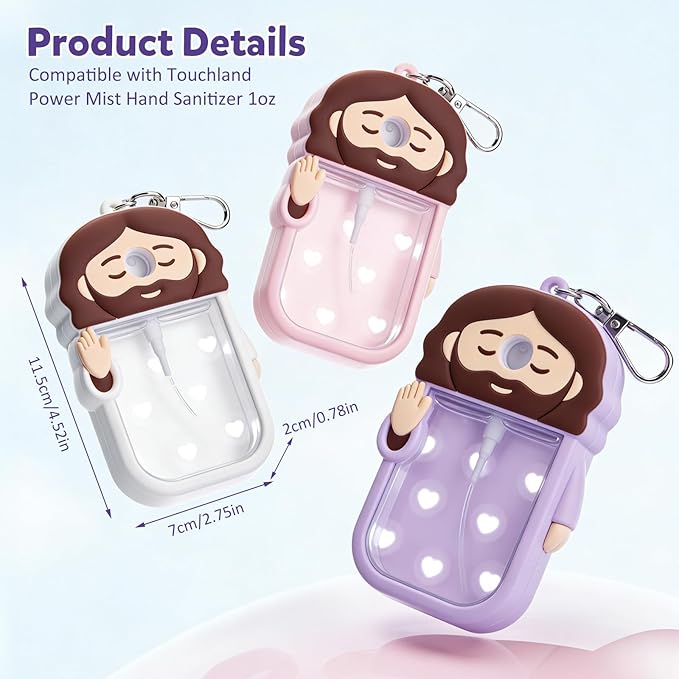 Cornholepy Cute Jesus Hand Sanitizer Keychain 30ml Silicone Spray Bottle Case for Purse Backpack School Office