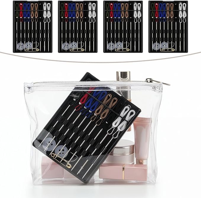 Bruislard 4 Boxes Quick Fix Sewing Kit Mini Needle and Thread kit Easy Pre Threaded for Hand Sewing Small Home Travel Sewings Box with Pin Button