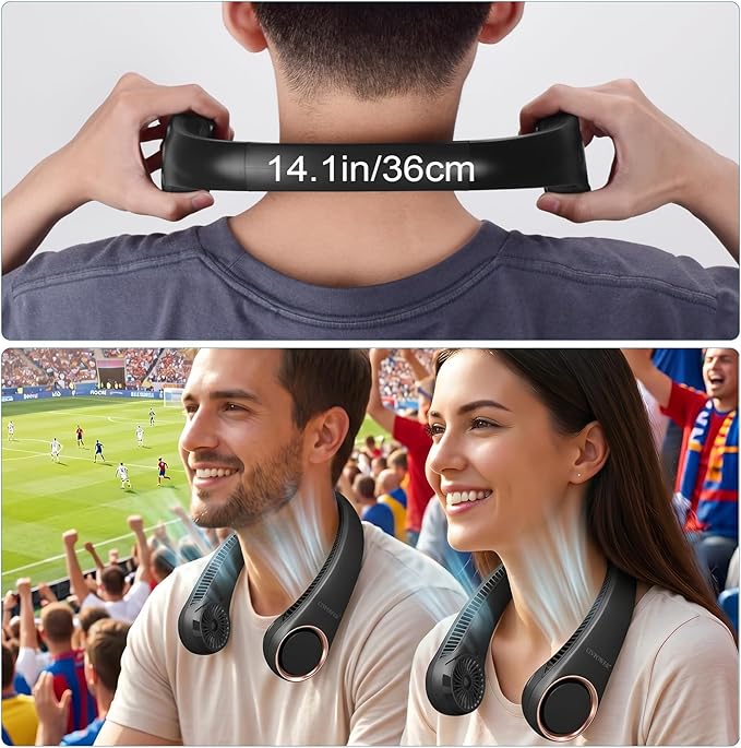 CIVPOWER Neck Fan: Portable Personal Neck Cooling Rechargeable Bladeless Fan - Hands Free 3 Speed 4000 mAh Battery USB Operated Wearable Headphone Design - Gift for Men Women Outdoor (Black)