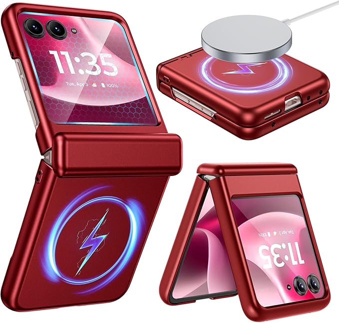 VEGO for Motorola Razr 2026/2025/2024 Case[Compatible with MagSafe][Built-in Screen Protector][Anti-Scratch] Full Body Hinge Protection Shockproof Magnetic Case for Moto Razr 2026 (Red)