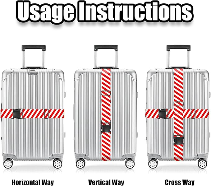 Nuxovilar Luggage Straps red White Diagonal Stripe Polyester 1.96x90.5inch 2 Set Suitcase Cargo Strap Travel Gear Family Vacation Cruise Terminal car Ride