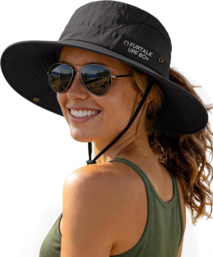 FURTALK Womens Sun Hat with Ponytail Hole Beach Hiking Summer Wide Brim UPF 80+ Outdoor Protection Foldable Bucket Hat