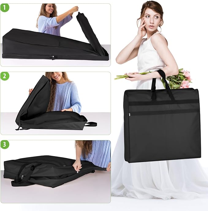 KEEGH Wedding Dress Garment Bag, 72” Tri-fold Bridal Dress Bags for Gowns, With Accessory Pockets and Adjustable Buckle Dress Cover for Wedding/Prom/Travel/Closet Storage (Black)