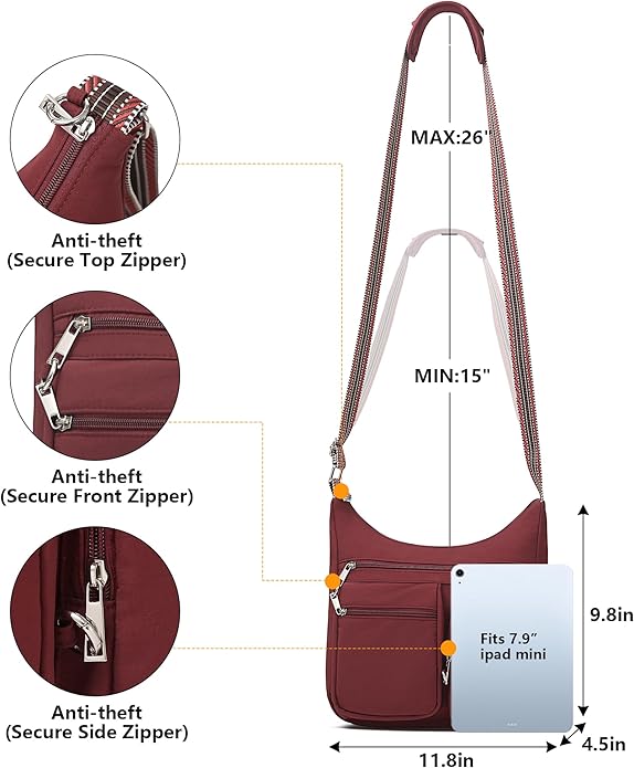 MHCNLL Anti Theft Crossbody Bag for Women, Lightweight Travel Purse, Waterproof Nylon Multi-Pocket Everyday Shoulder Handbag