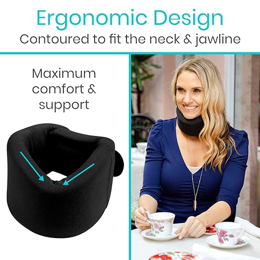 Vive Cervical Collar Neck Brace for Neck Pain and Support for Women & Men - Soft Foam Brace for Pain Relief - Comfortable Corrector Wrap for Posture, Sleeping, Radiculopathy, & Spine (Black, 3 inch)