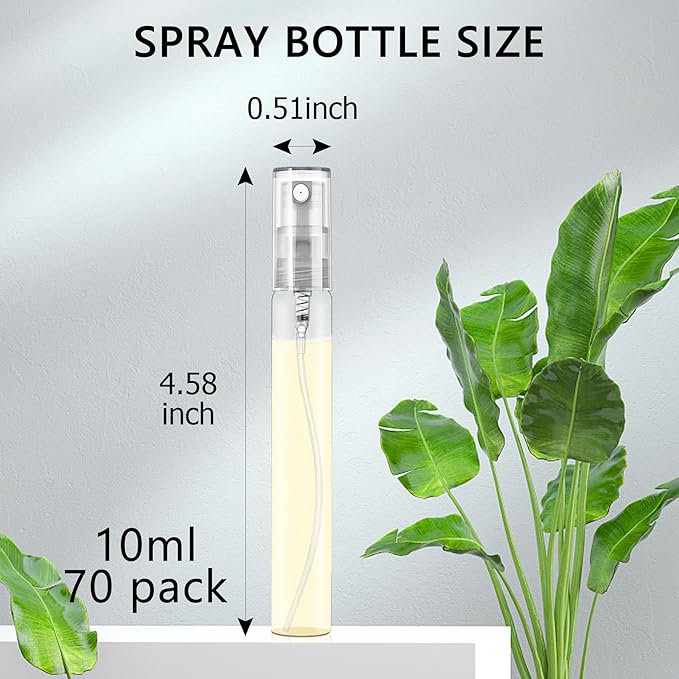 Mini Spray Bottles 70PCS 10ML Clear Glass Perfume Bottles Refillable Fine Mist Spray Bottles Empty Fragrance Sample Spray Containers Cosmetics Atomizer for Cleaning,Travel,Essential Oils