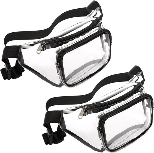 Veckle Clear Fanny Pack Stadium Approved - Adjustable 33-47 Inch Strap, Transparent Belt Bag for Women Men Fits 7.5-inch Smartphone, Waist Bag Clear Bag for Sport Events, Concerts, 2-Pack Black
