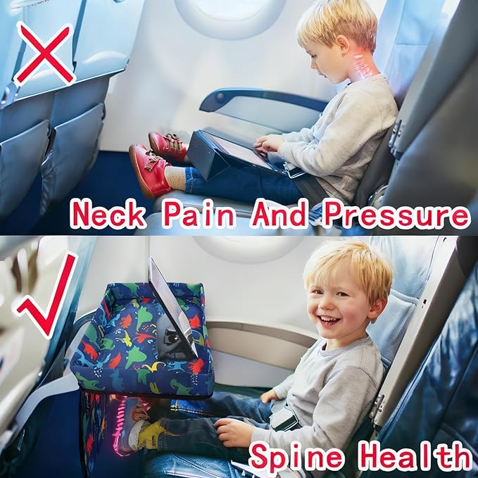 Adjustable Kids Tray Table Cover with Multi Portable Pockets, Airplane Travel Essentials for Kids, Toddlers, Adults, Airplane Must Haves, Plane Travel Essential, Travel Tray for Plane Train, Dinosaur