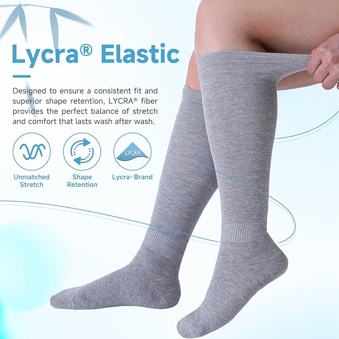 3 Pairs Bamboo Viscose & Copper Compression Socks for Men Women, Soft Knee High Support for Running, Travel & Work