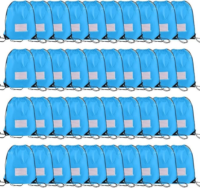 CODOBON 40 Pcs Drawstring Bags,Bulk Draw String Backpack, DIY Gym Sports Cinch Bag Sackpack for Women Men, Sky Blue