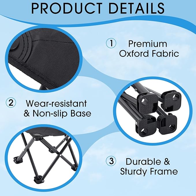 Ripeng 2 Pcs Portable Airplane Travel Foot Rest, Folding Camping Stool, Under Desk Foot Rest at Work for Long Flight, Home and Office Outdoor Hiking Fishing with Carry Bag (Black)
