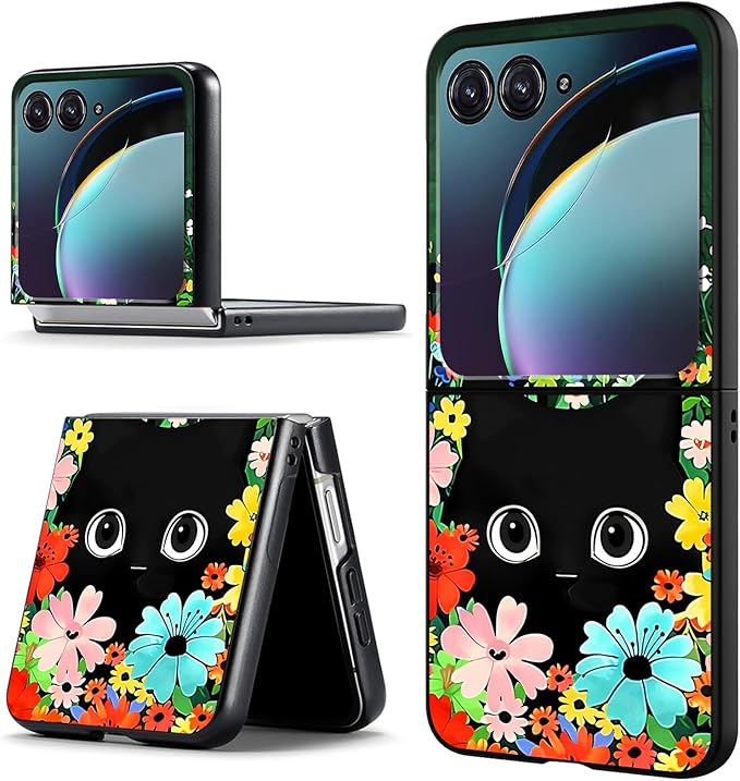 for Motorola Razr Plus 2025 Case,for Razor Plus 2025 Phone Case Cute Slim Hard PC Ultra-Thin Anti-Scratches Shockproof Protective Cover,Cute Cat Flower