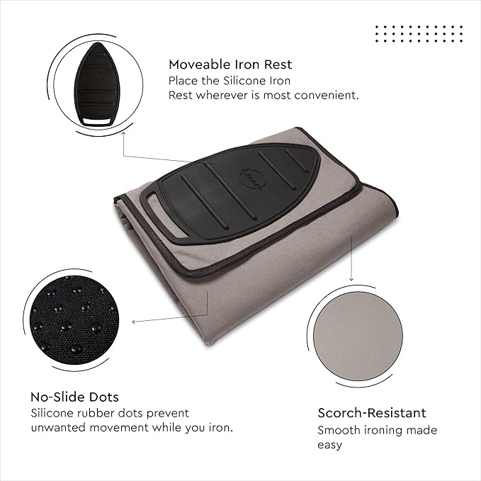 Encasa XO Ironing Mat/Pad Small 28"x20" with Padding, Anti-Slip, Silicone Iron Rest, Steam Press on Tabletop & Bed, Heat Resistant, Portable, Easy to Carry, Beige