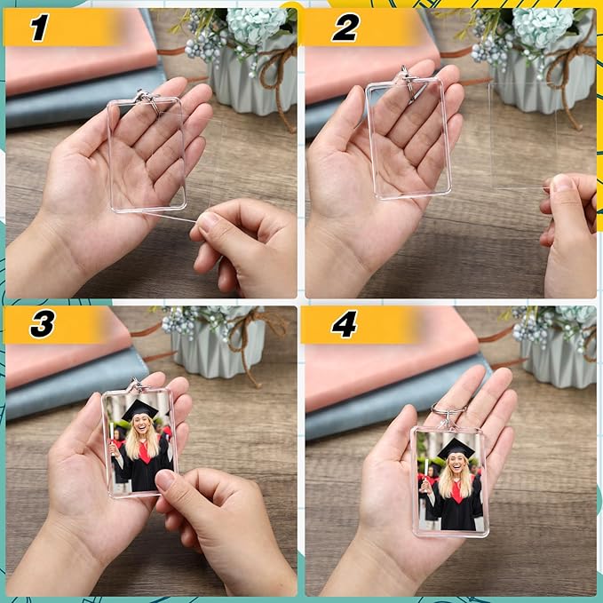 Yaomiao Acrylic Photo Frame Keychain Holder Photo Picture Insert Blank Keyring for DIY Craft