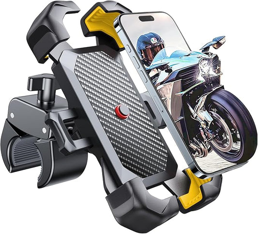 JOYROOM Motorcycle Phone Mount, [1s Auto Lock][100mph Military Anti-Shake] Bike Phone Holder for Bicycle, [10s Quick Install] Handlebar Phone Mount, Compatible with iPhone, Samsung, All Phone, Yellow