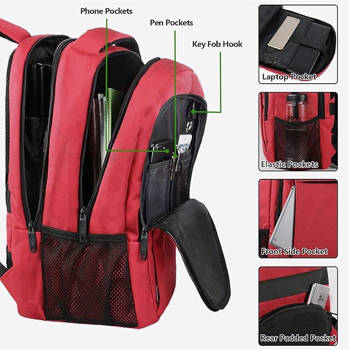 MATEIN Laptop Backpack for Women, Water Resistant College School Bookbag Fits 15.6 Inch Computer for Student Supplies & Accessories, Anti Theft Sturdy Underseat Personal Item Travel Backpack, Red