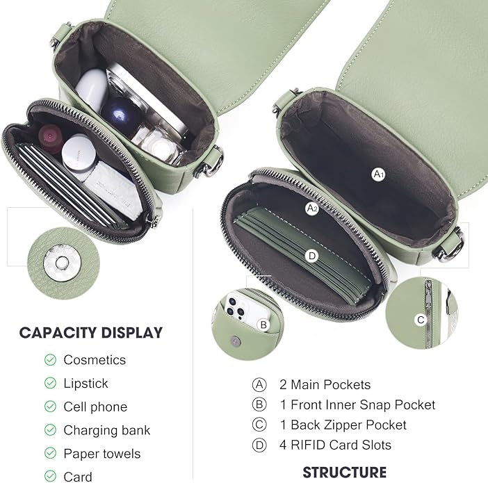 POIUGOYA Crossbody Bags for Women,Small Crossbody Purse with Triple Compartments,Cell Phone Wallet with Card Slots for Travel | Small